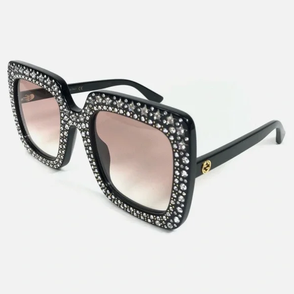 Gucci Black Crystal Retro Oversized Sunglasses Brand New Never Worn - Picture 4 of 16